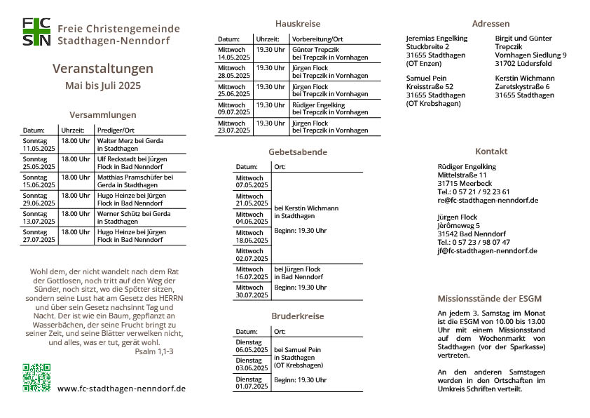 Veranstaltungskalender Mai bis Juli 2025