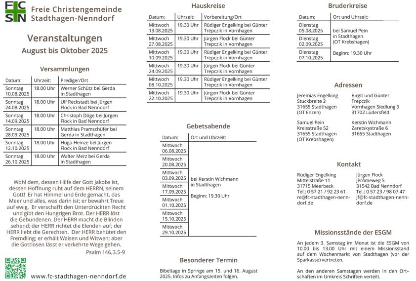Veranstaltungskalender August bis Oktober 2025