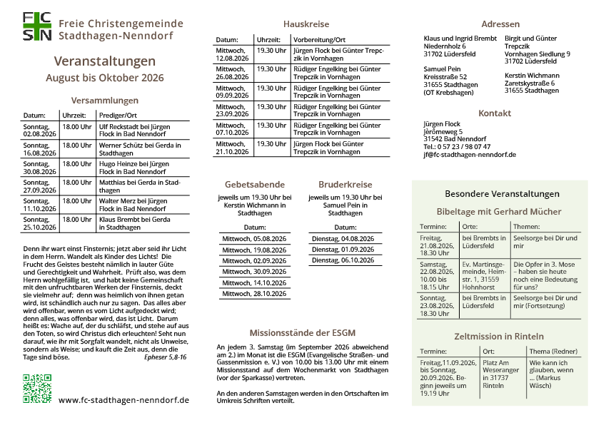 Veranstaltungskalender FC-Stadthagen-Nenndorf August bis Oktober 2026